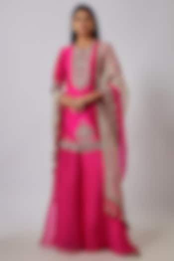 Fuchsia Pink Organza Wedding Sharara Set by Prisho at Pernia's Pop Up Shop