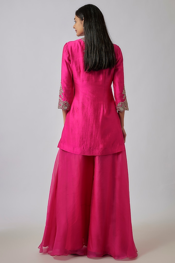 Fuchsia Pink Organza Wedding Sharara Set by Prisho at Pernia's Pop Up Shop