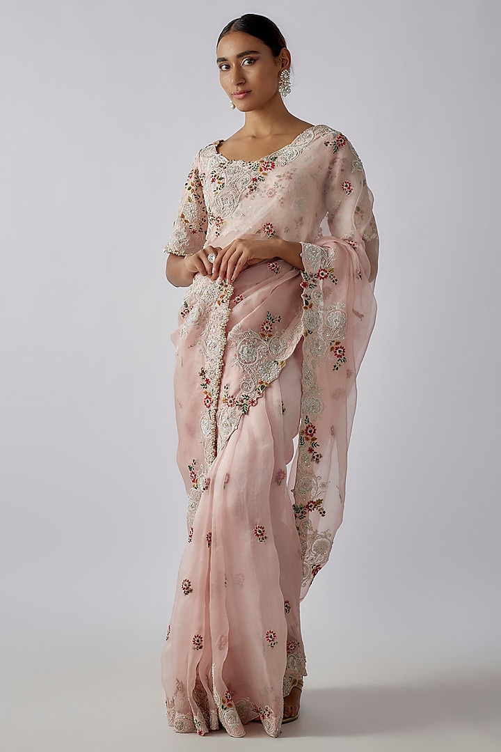 Ivory Organza Dori Work Reception Saree Set by Prisho at Pernia's Pop Up Shop