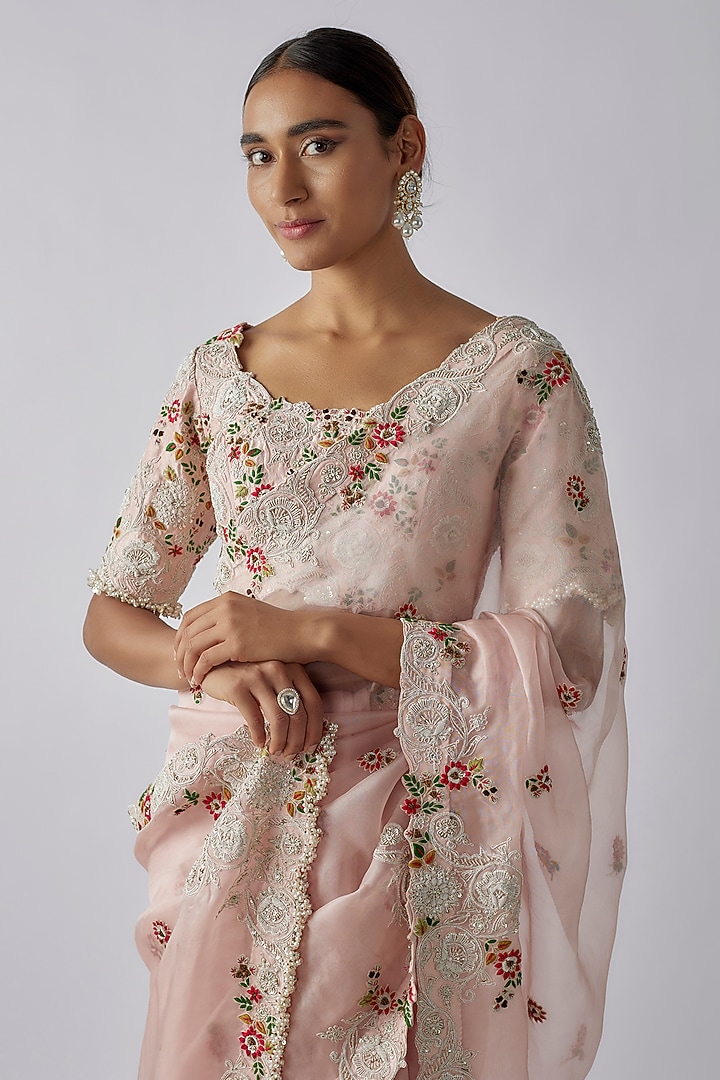 Ivory Organza Dori Work Reception Saree Set by Prisho at Pernia's Pop Up Shop