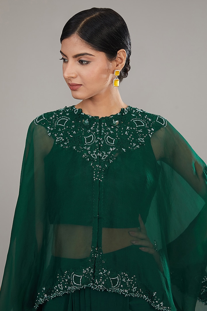 Green Organza Resham Work Kaftan Set by Prisho at Pernia's Pop Up Shop