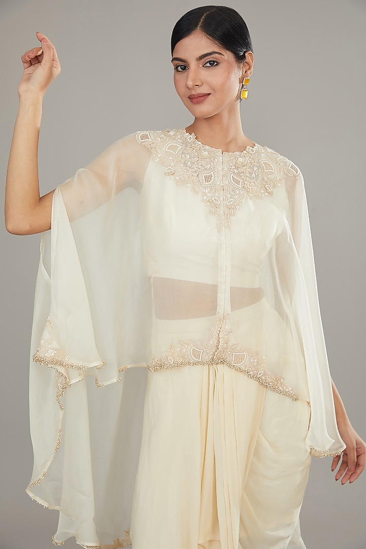 White Organza Resham Work Kaftan Set by Prisho at Pernia's Pop Up Shop