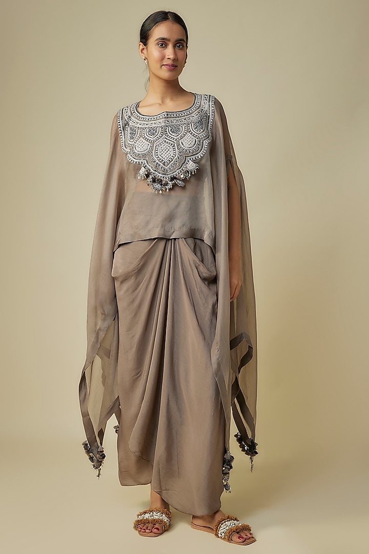 Ash Grey Crepe Skirt Set by Prisho at Pernia's Pop Up Shop
