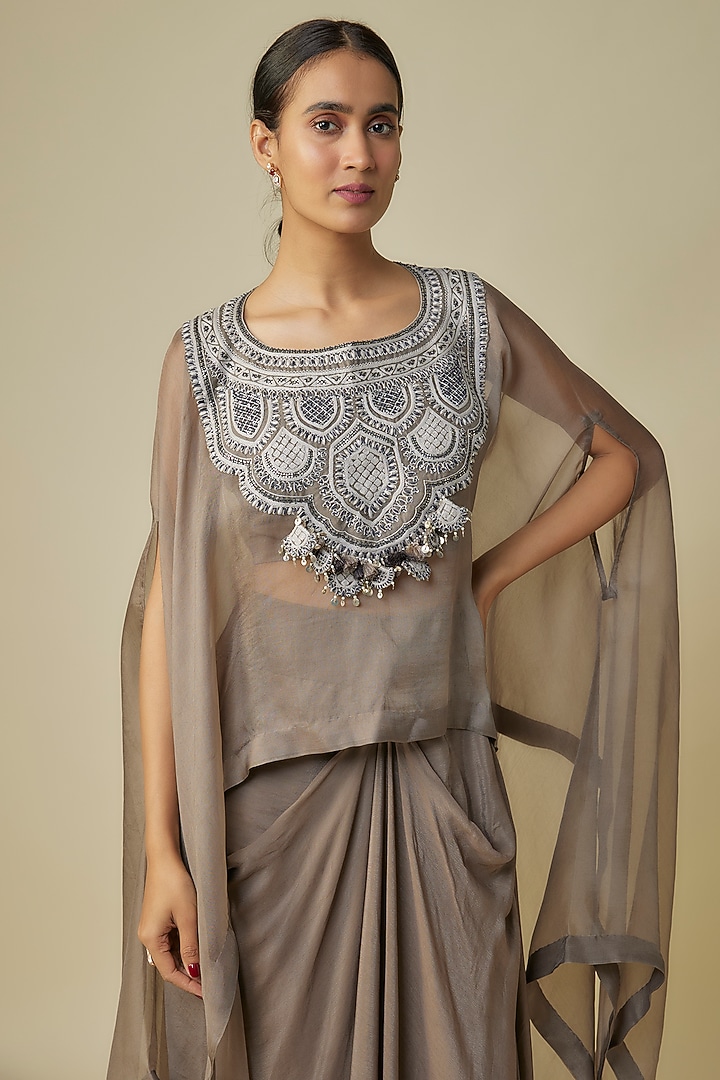 Ash Grey Crepe Skirt Set by Prisho at Pernia's Pop Up Shop