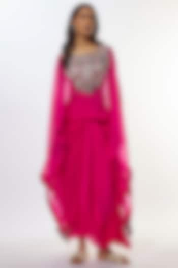 Fuchsia Organza Resham Work Kaftan Set by Prisho at Pernia's Pop Up Shop