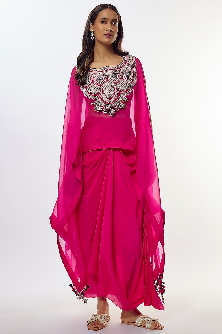 Fuchsia Organza Resham Work Kaftan Set by Prisho at Pernia's Pop Up Shop