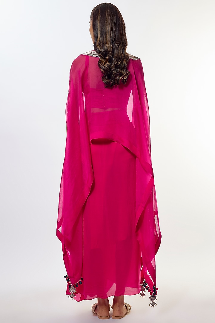 Fuchsia Organza Resham Work Kaftan Set by Prisho at Pernia's Pop Up Shop