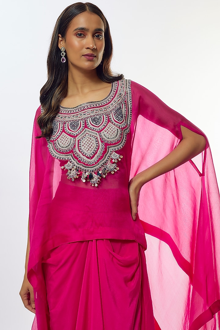 Fuchsia Organza Resham Work Kaftan Set by Prisho at Pernia's Pop Up Shop