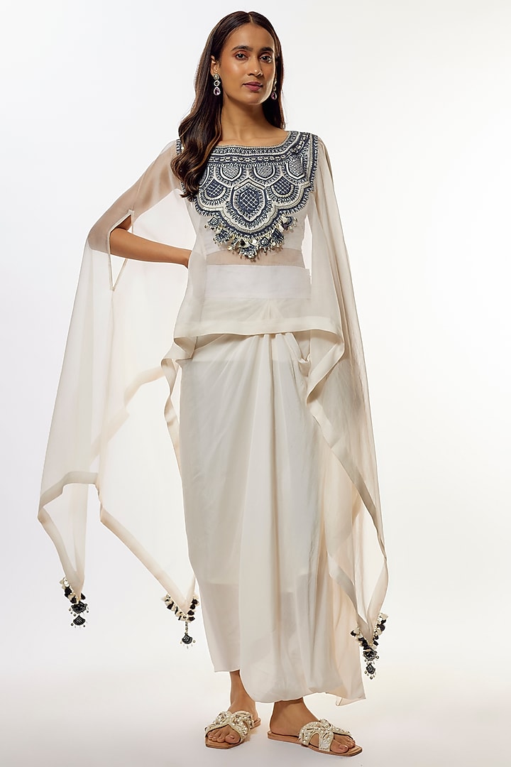 Ivory Organza Resham Work Kaftan Set by Prisho at Pernia's Pop Up Shop