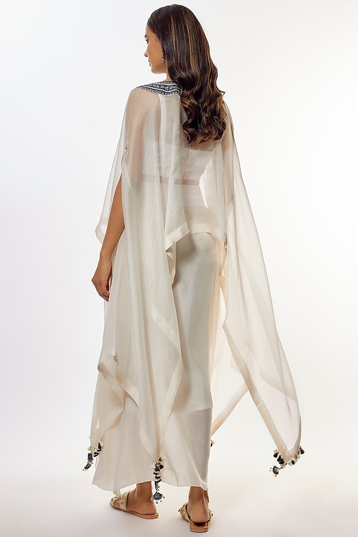 Ivory Organza Resham Work Kaftan Set by Prisho at Pernia's Pop Up Shop