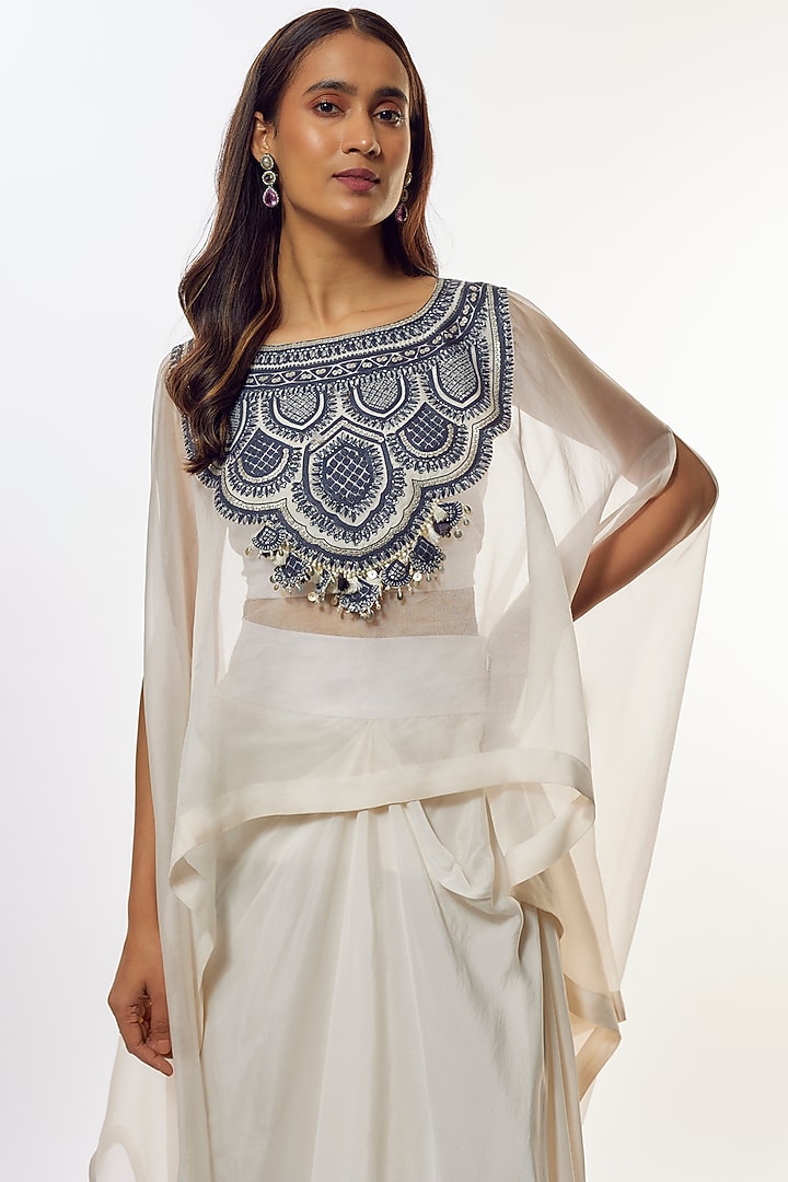 Ivory Organza Resham Work Kaftan Set by Prisho at Pernia's Pop Up Shop
