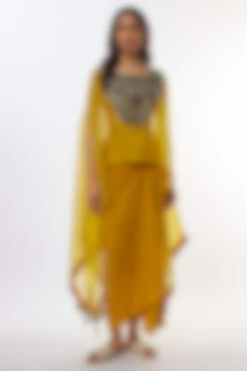 Mustard Organza Resham Work Kaftan Set by Prisho at Pernia's Pop Up Shop