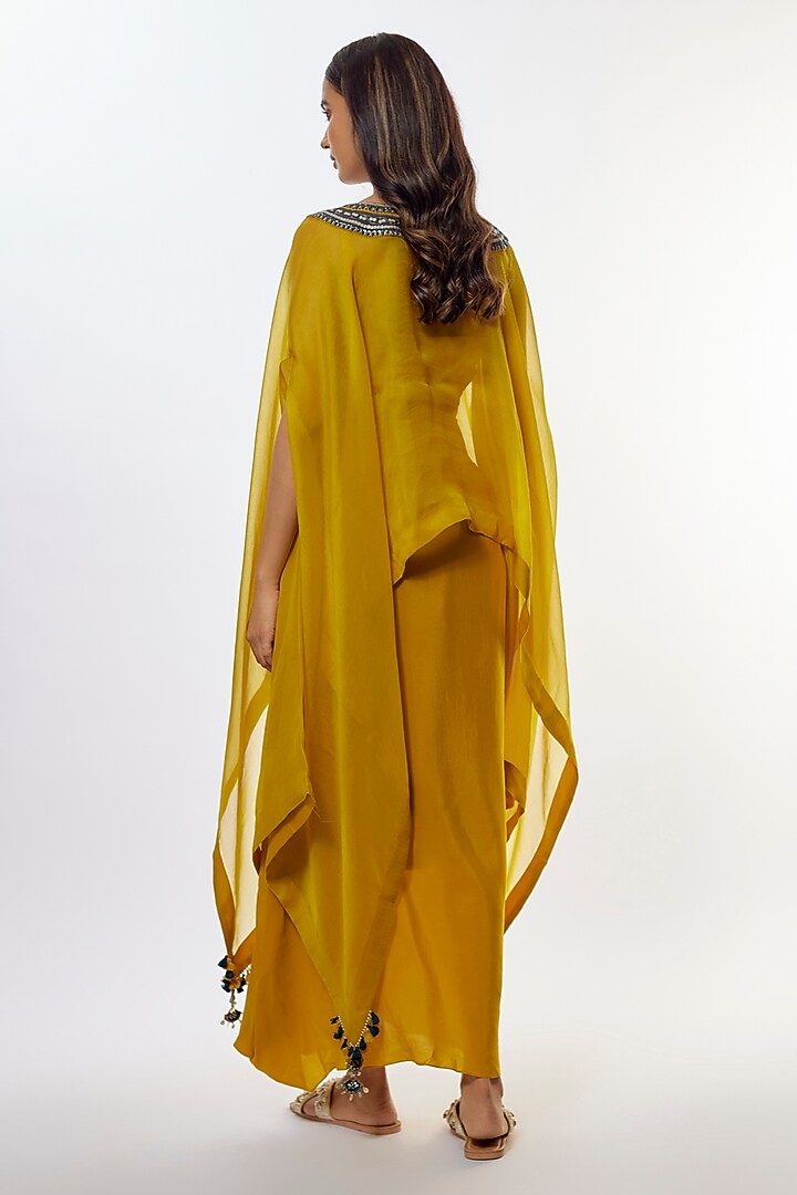 Mustard Organza Resham Work Kaftan Set by Prisho at Pernia's Pop Up Shop