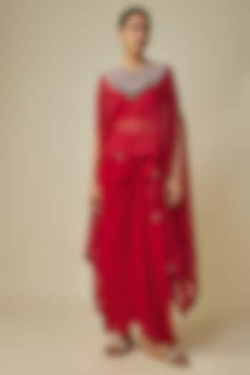 Red Crepe Skirt Set by Prisho at Pernia's Pop Up Shop