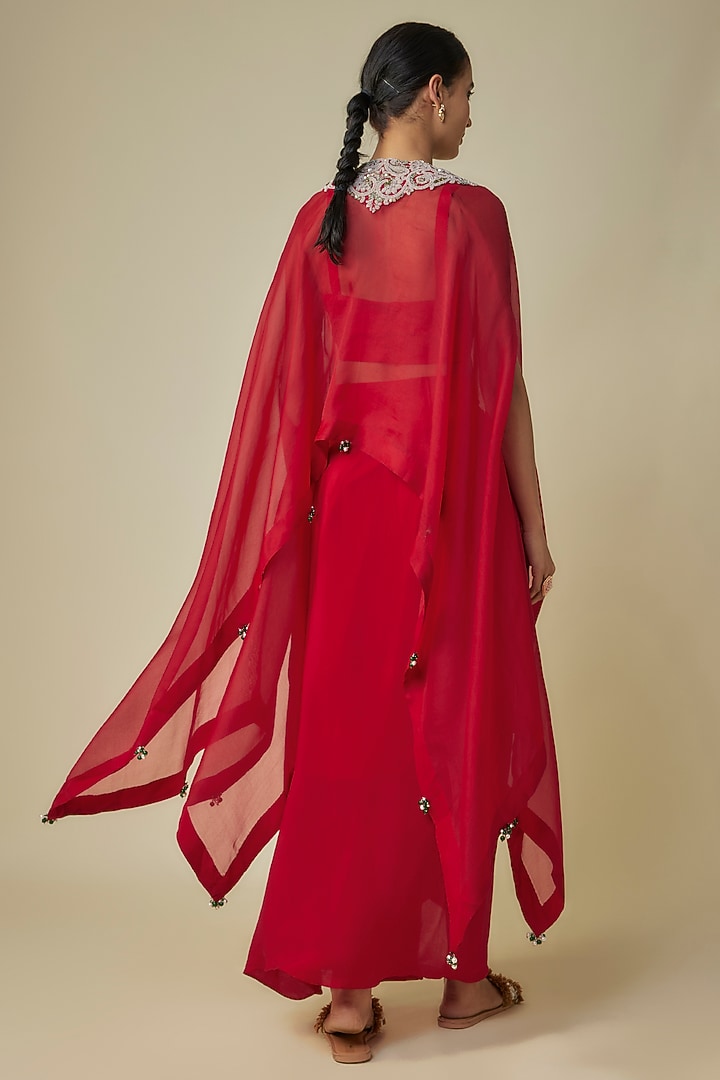 Red Crepe Skirt Set by Prisho at Pernia's Pop Up Shop