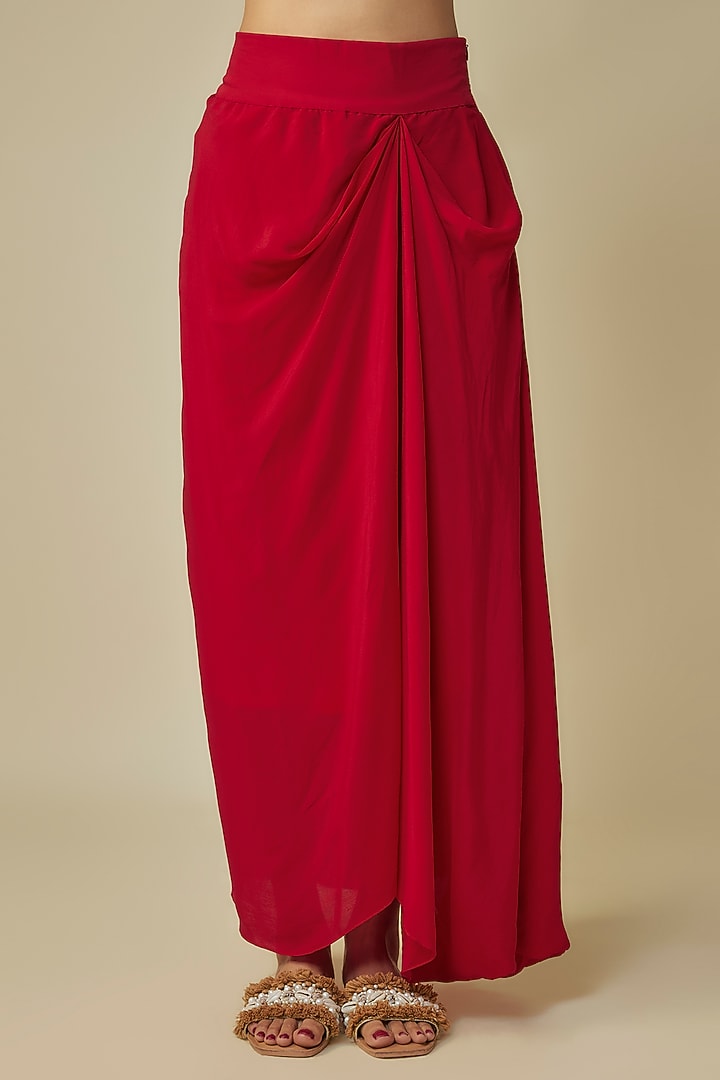 Red Crepe Skirt Set by Prisho at Pernia's Pop Up Shop