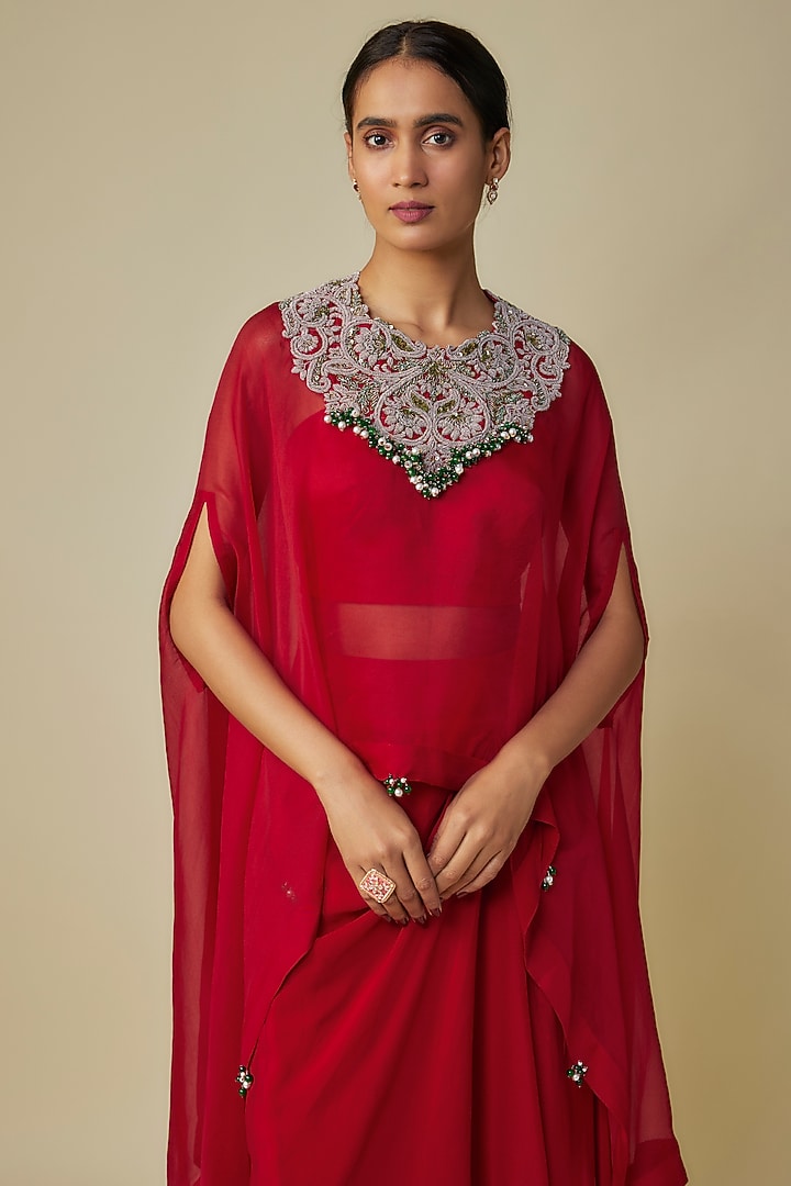 Red Crepe Skirt Set by Prisho at Pernia's Pop Up Shop