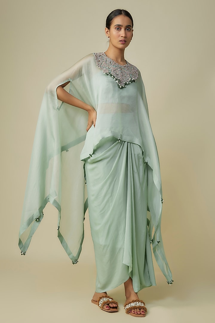Aqua Crepe Skirt Set by Prisho at Pernia's Pop Up Shop