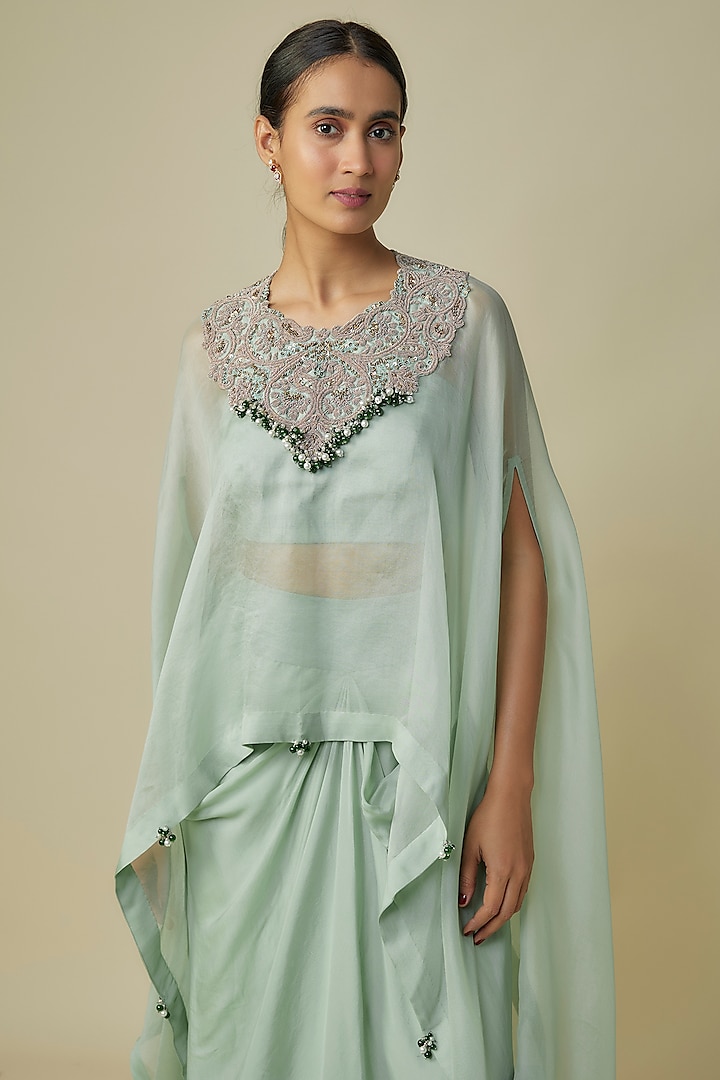 Aqua Crepe Skirt Set by Prisho at Pernia's Pop Up Shop