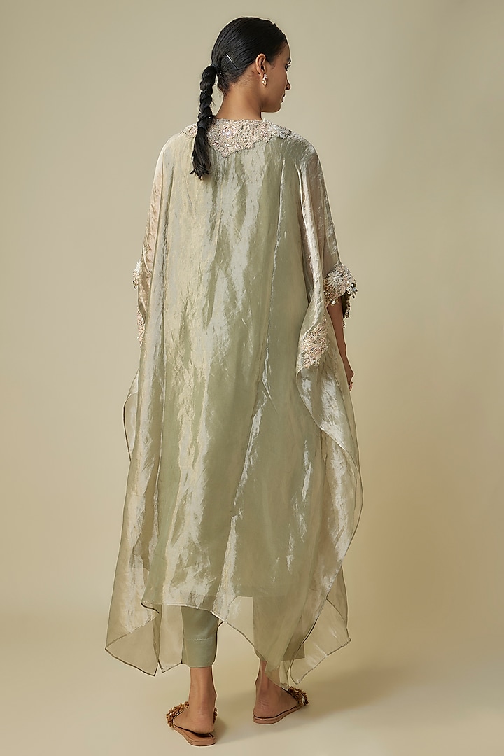 Sea Green Tissue Resham Work Kaftan Set by Prisho at Pernia's Pop Up Shop