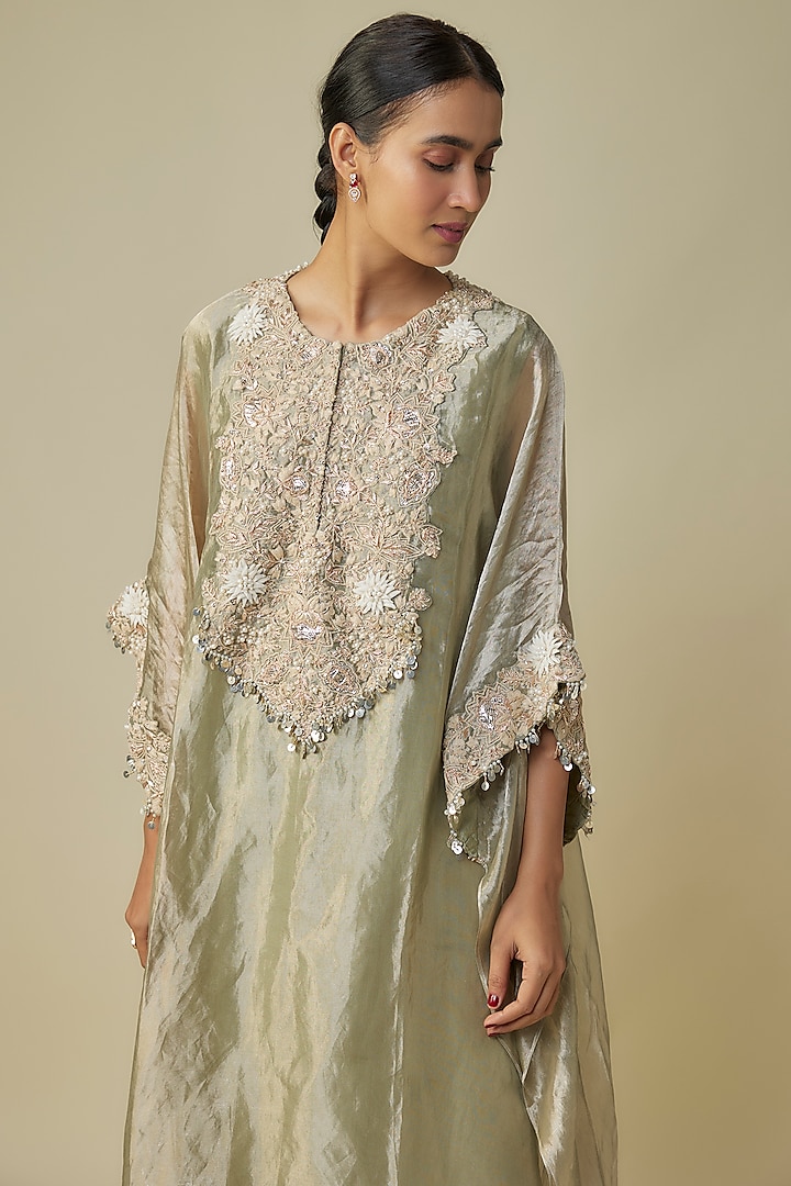 Sea Green Tissue Resham Work Kaftan Set by Prisho at Pernia's Pop Up Shop