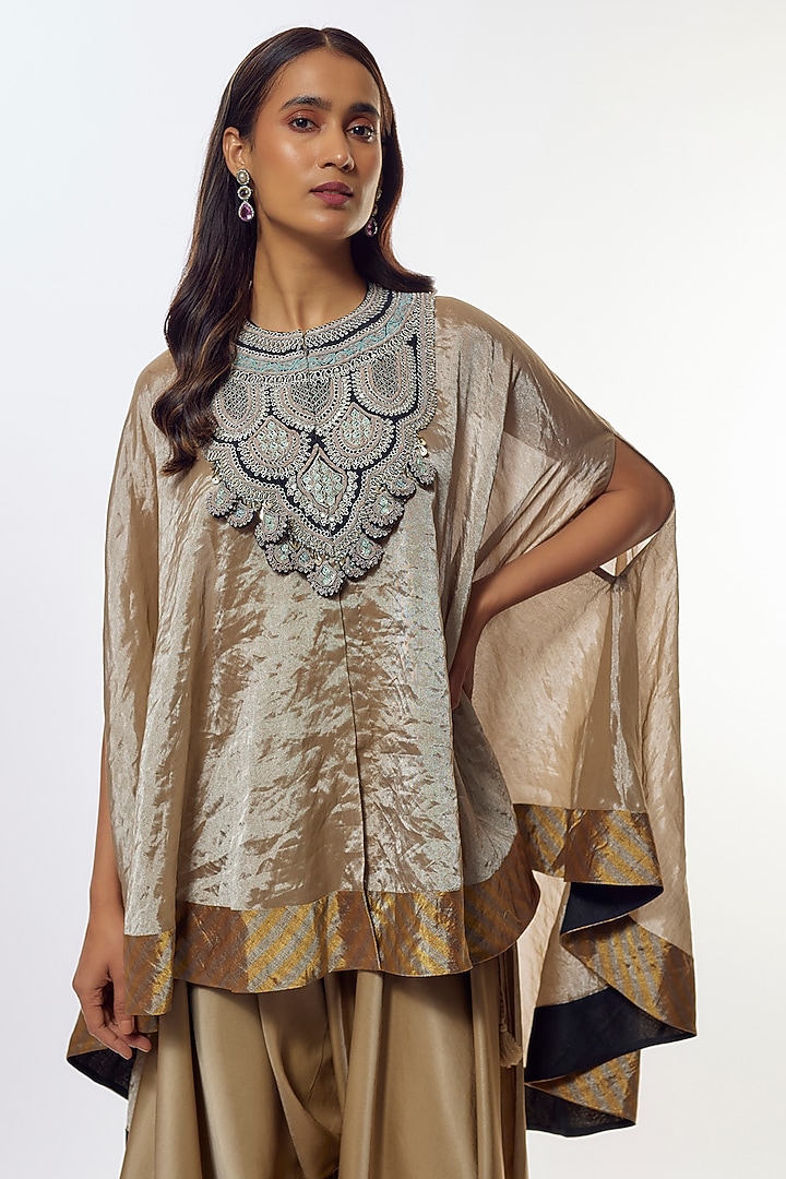 Champagne Tissue Dori Work Kaftan Set by Prisho at Pernia's Pop Up Shop