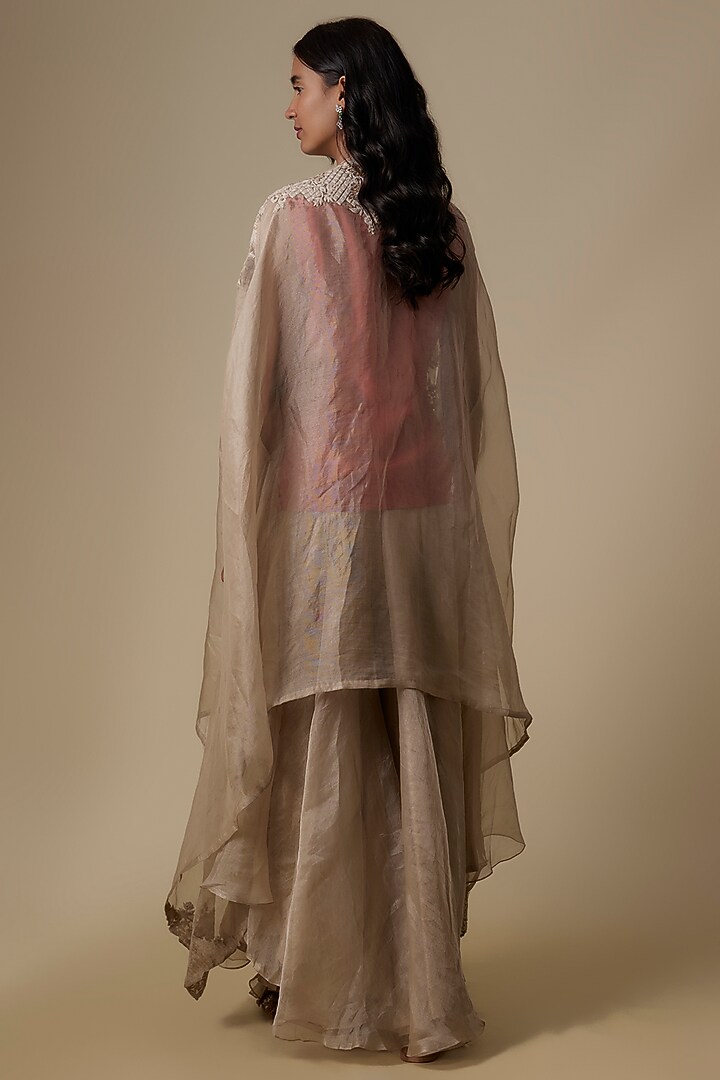 Beige Silk Dori Embroidered Jacket Set by Prisho at Pernia's Pop Up Shop