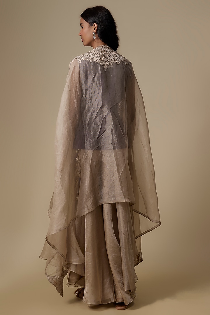 Beige Silk Dori Embroidered Jacket Set by Prisho at Pernia's Pop Up Shop