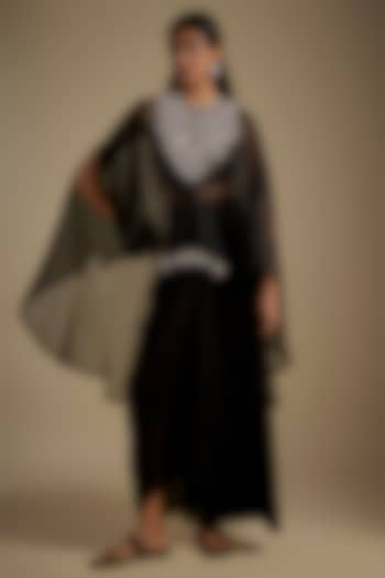 Black Organza Dori Work Umbrella Kaftan Set by Prisho at Pernia's Pop Up Shop