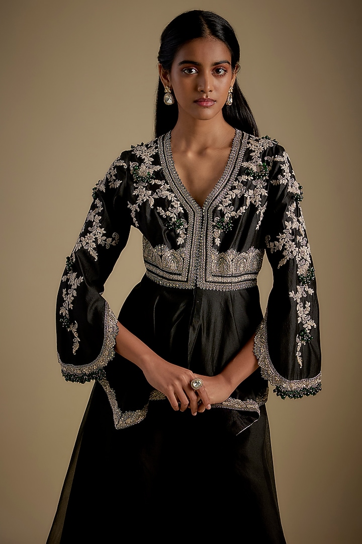 Black Organza Wedding Sharara Set by Prisho at Pernia's Pop Up Shop