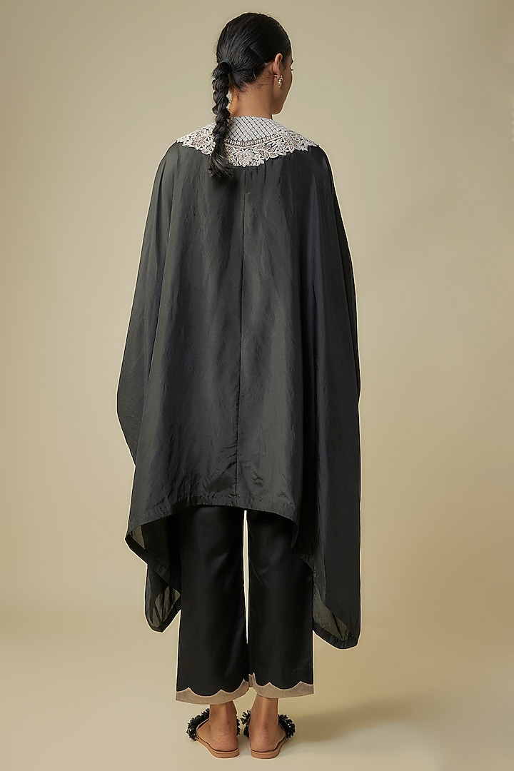 Black Habutai Silk Resham Work Kaftan Set by Prisho at Pernia's Pop Up Shop