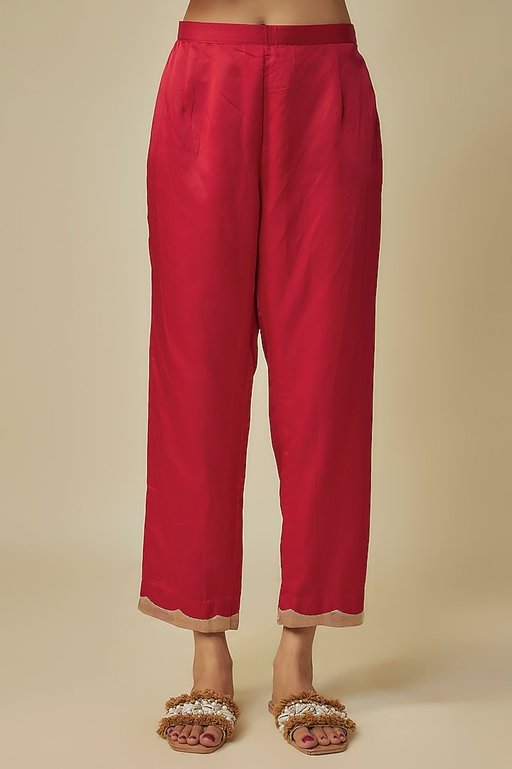 Red Habutai Silk Resham Work Kaftan Set by Prisho at Pernia's Pop Up Shop