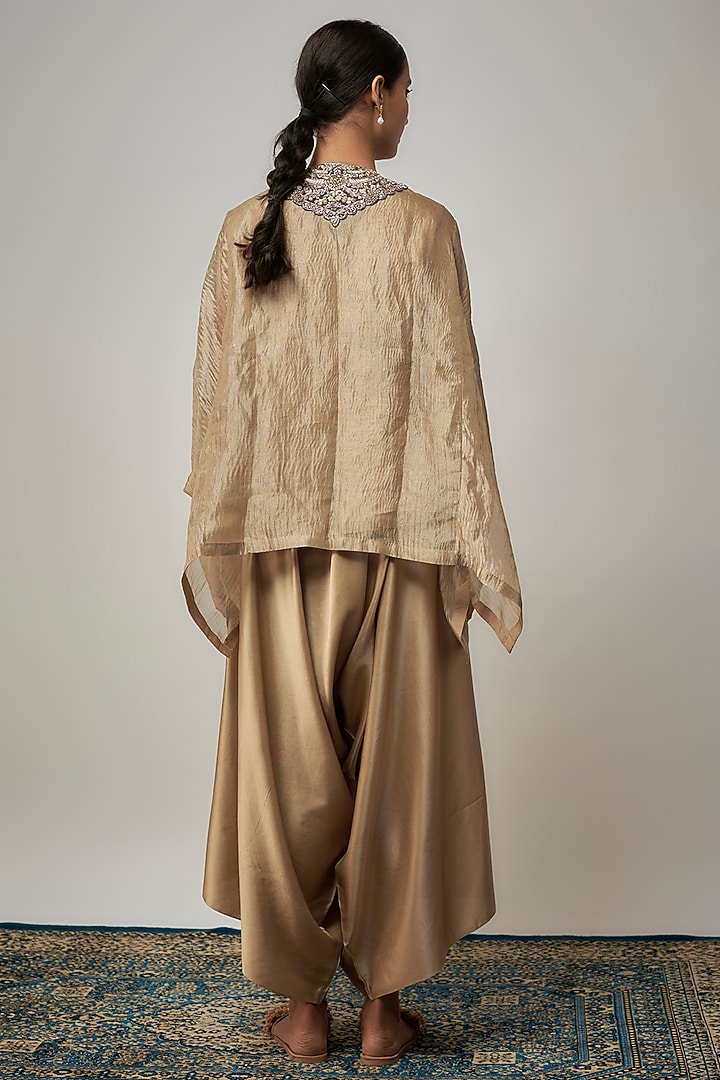 Beige Crushed Tissue Maal Work Kaftan Set by Prisho at Pernia's Pop Up Shop