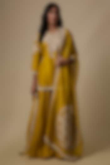 Mustard Silk Dori Embroidered Kurta Set by Prisho at Pernia's Pop Up Shop