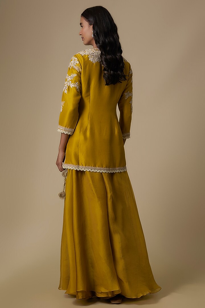 Mustard Silk Dori Embroidered Kurta Set by Prisho at Pernia's Pop Up Shop