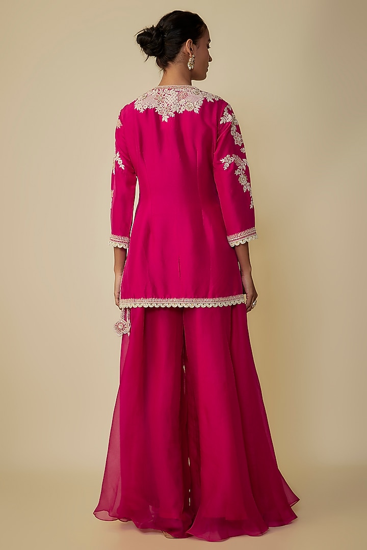 Fuchsia Silk Resham Work Kurta Set by Prisho at Pernia's Pop Up Shop