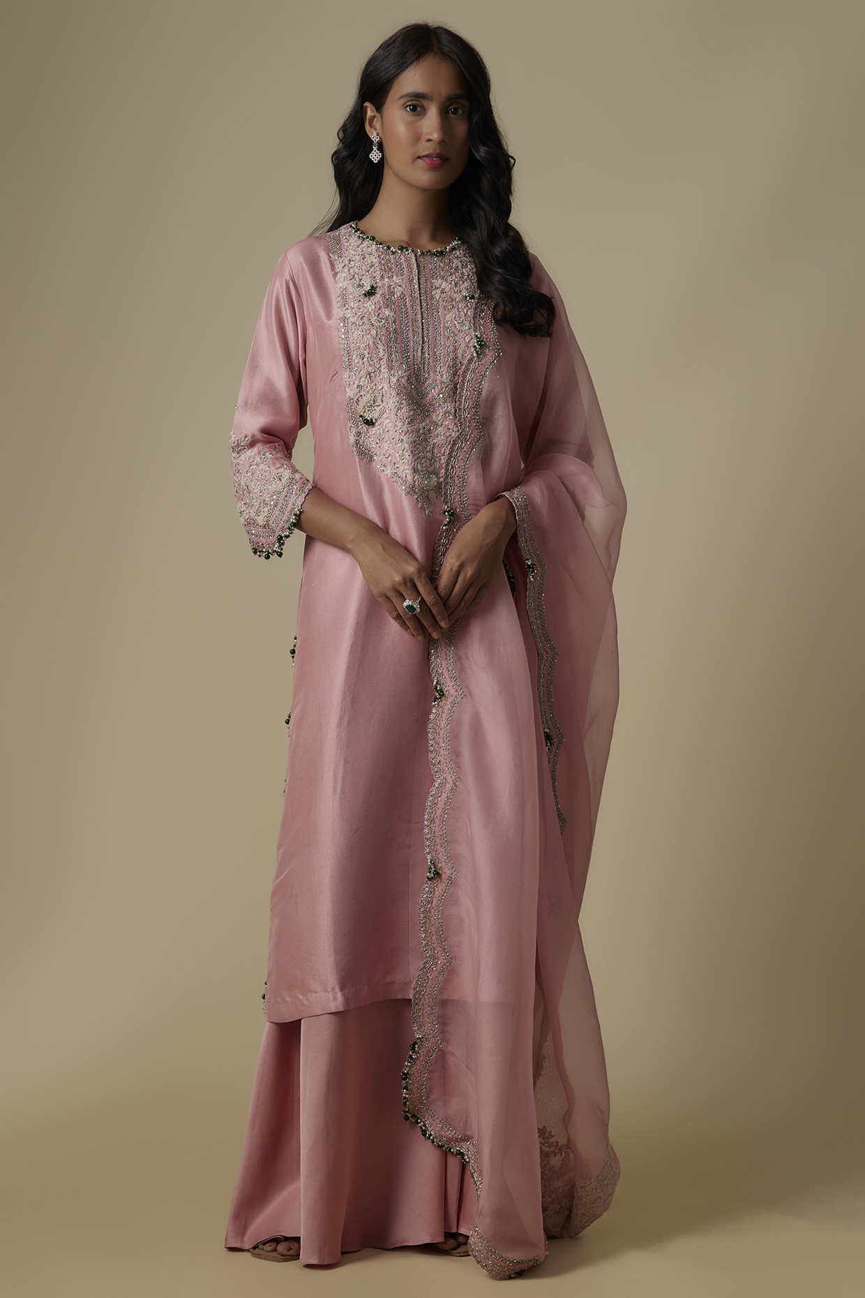 Dark Flamingo Pink Silk Dori Embroidered Kurta Set by Prisho at Pernia's Pop Up Shop