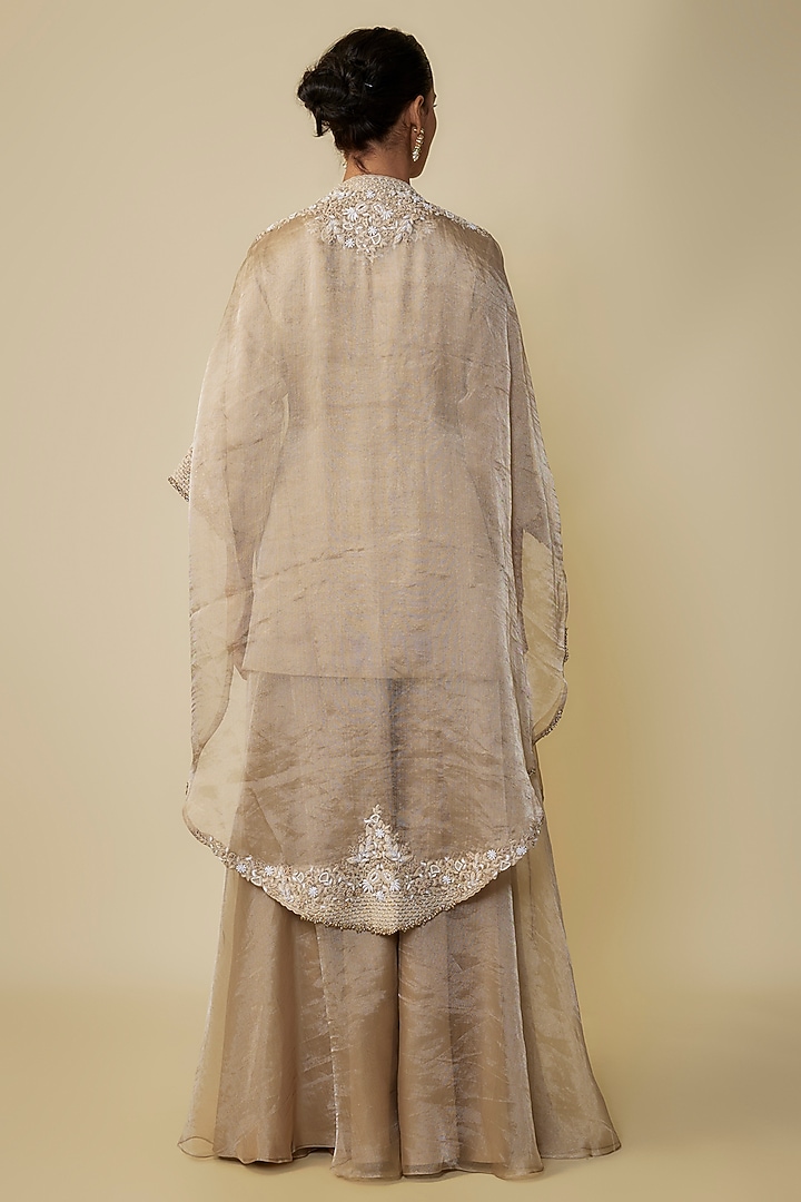 Beige Organza Resham Work Cape Set by Prisho at Pernia's Pop Up Shop