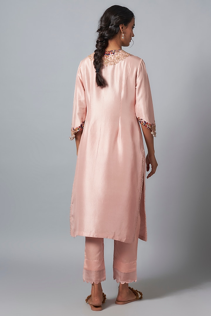 Flamingo Pink Silk Dori & Resham Work Kurta Set by Prisho at Pernia's Pop Up Shop