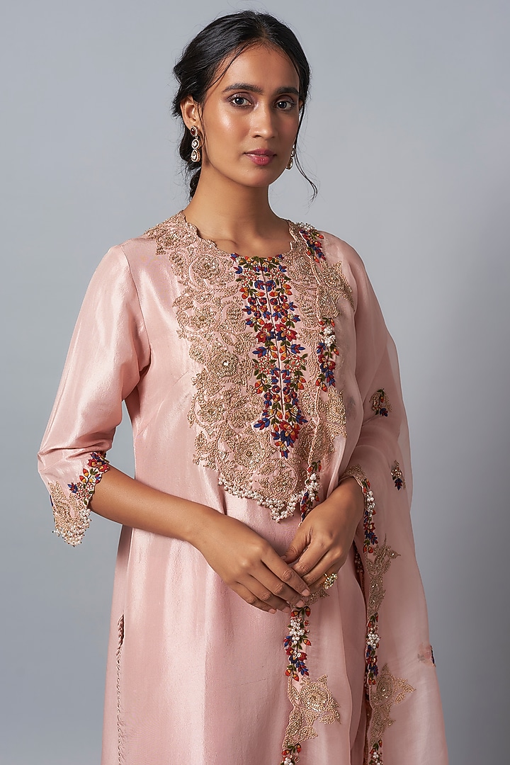 Flamingo Pink Silk Dori & Resham Work Kurta Set by Prisho at Pernia's Pop Up Shop