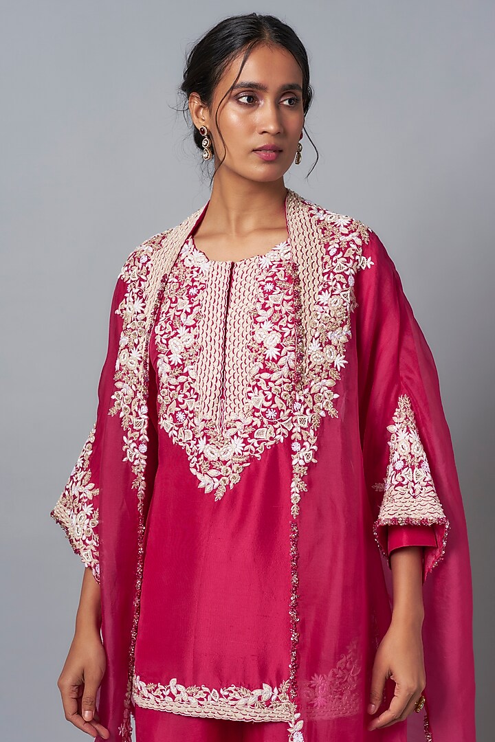 Red Organza Wedding Sharara Set by Prisho at Pernia's Pop Up Shop