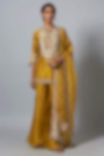 Mustard Organza Sharara Set by Prisho at Pernia's Pop Up Shop