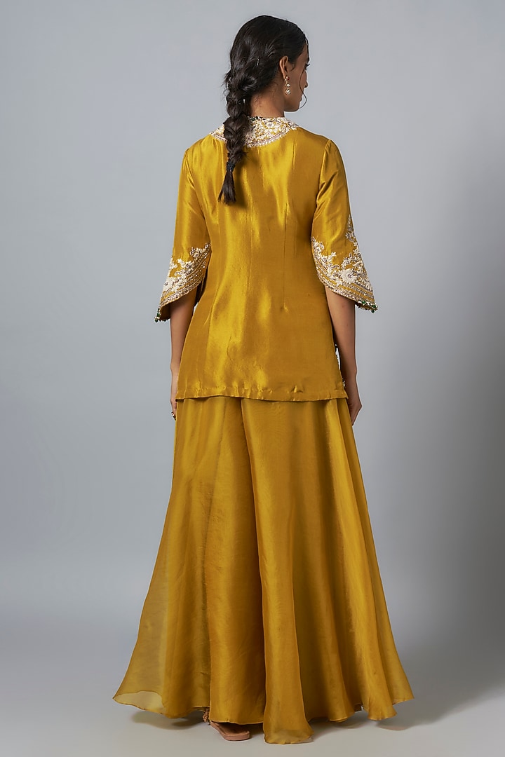 Mustard Organza Wedding Sharara Set by Prisho at Pernia's Pop Up Shop