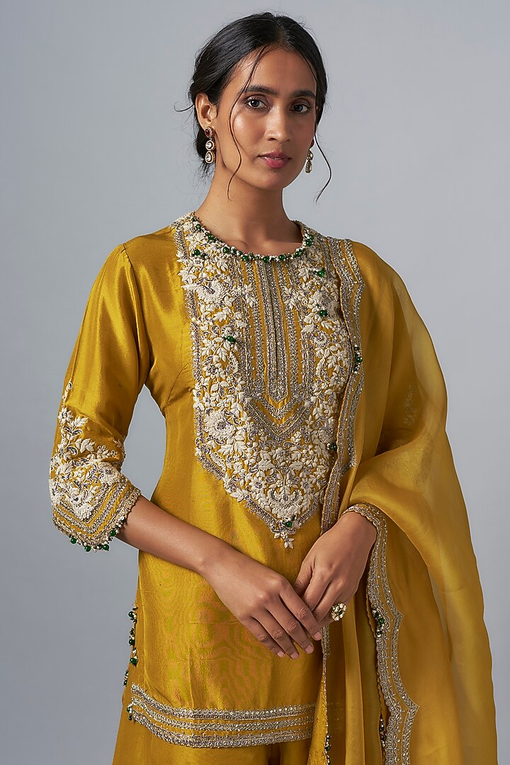 Mustard Organza Wedding Sharara Set by Prisho at Pernia's Pop Up Shop