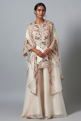 Ivory Organza Sharara Set by Prisho
