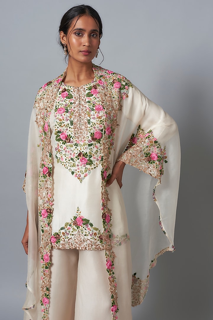 Ivory Organza Wedding Sharara Set by Prisho at Pernia's Pop Up Shop