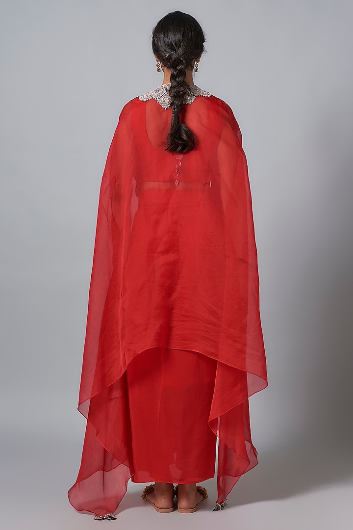 Red Crepe Skirt Set by Prisho at Pernia's Pop Up Shop