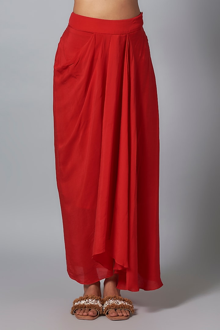 Red Crepe Skirt Set by Prisho at Pernia's Pop Up Shop