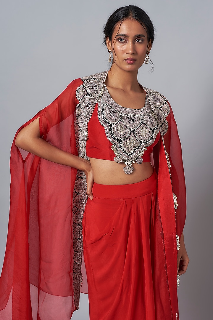Red Crepe Skirt Set by Prisho at Pernia's Pop Up Shop