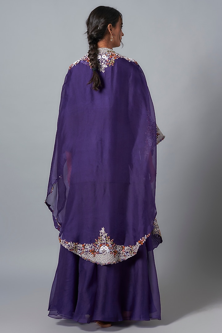 Dark Purple Organza Wedding Sharara Set by Prisho at Pernia's Pop Up Shop